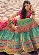 Load image into Gallery viewer, Green &amp; Pink Banarasi Silk Lehenga Choli with Heavy Embroidered work