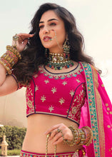 Load image into Gallery viewer, Pink &amp; Green Banarasi Silk Lehenga Choli with Heavy Embroidered work