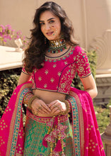 Load image into Gallery viewer, Pink &amp; Green Banarasi Silk Lehenga Choli with Heavy Embroidered work