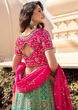 Load image into Gallery viewer, Pink &amp; Green Banarasi Silk Lehenga Choli with Heavy Embroidered work