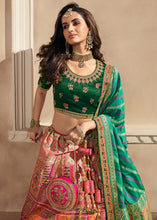 Carica l'immagine nel visualizzatore Galleria,Pink &amp; Green Heavy Embroidery Banarasi Silk lehenga Choli