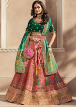 Carica l'immagine nel visualizzatore Galleria,Pink &amp; Green Heavy Embroidery Banarasi Silk lehenga Choli