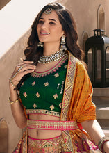 Load image into Gallery viewer, Green &amp; Pink Heavy Embroidery Banarasi Silk lehenga Choli