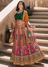 Load image into Gallery viewer, Green &amp; Pink Heavy Embroidery Banarasi Silk lehenga Choli