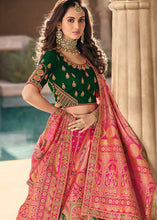 Carica l'immagine nel visualizzatore Galleria,Pink &amp; Green Heavy Embroidery Banarasi Silk lehenga Choli