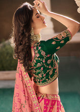 Carica l'immagine nel visualizzatore Galleria,Pink &amp; Green Heavy Embroidery Banarasi Silk lehenga Choli