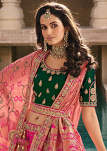Carica l'immagine nel visualizzatore Galleria,Pink &amp; Green Heavy Embroidery Banarasi Silk lehenga Choli