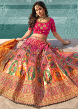 Load image into Gallery viewer, Pink &amp; Orange Heavy Embroidery Banarasi Silk lehenga Choli