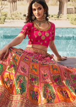 Load image into Gallery viewer, Pink &amp; Orange Heavy Embroidery Banarasi Silk lehenga Choli