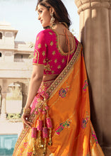 Load image into Gallery viewer, Pink &amp; Orange Heavy Embroidery Banarasi Silk lehenga Choli