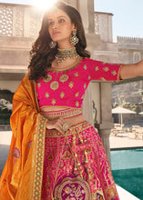 Load image into Gallery viewer, Pink &amp; Orange Heavy Embroidery Banarasi Silk lehenga Choli