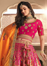 Load image into Gallery viewer, Pink &amp; Orange Heavy Embroidery Banarasi Silk lehenga Choli