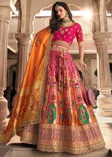 Load image into Gallery viewer, Pink &amp; Orange Heavy Embroidery Banarasi Silk lehenga Choli