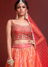 Load image into Gallery viewer, Shades Of Red Floral Printed Organza Silk Lehenga Choli with Swarovski &amp; Mirror work