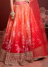 Load image into Gallery viewer, Shades Of Red Floral Printed Organza Silk Lehenga Choli with Swarovski &amp; Mirror work