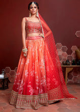 Load image into Gallery viewer, Shades Of Red Floral Printed Organza Silk Lehenga Choli with Swarovski &amp; Mirror work