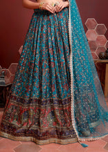 Load image into Gallery viewer, Azure Blue Floral Printed Chinon Silk Lehenga Choli with Sequins &amp; Mirror work