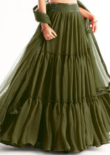 Cargar imagen en el visor de la galería, Army Green Ready to Wear Designer Georgette Lehenga Choli