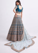 Load image into Gallery viewer, Egyptian Blue Net Lehenga Choli with Cording,Thread,Sequins &amp; Zarkan work