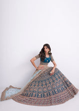 Load image into Gallery viewer, Egyptian Blue Net Lehenga Choli with Cording,Thread,Sequins &amp; Zarkan work
