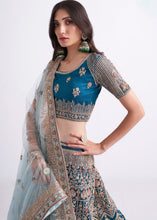Load image into Gallery viewer, Egyptian Blue Net Lehenga Choli with Cording,Thread,Sequins &amp; Zarkan work