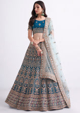 Load image into Gallery viewer, Egyptian Blue Net Lehenga Choli with Cording,Thread,Sequins &amp; Zarkan work
