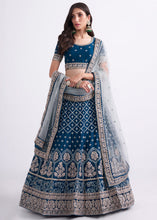 Load image into Gallery viewer, Shades Of Blue Georgette Lehenga Choli with Cording,Thread,Sequins &amp; Zarkan work