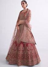Load image into Gallery viewer, Shaded Rust Red Silk Lehenga Choli with Cording,Thread,Sequins &amp; Zarkan work