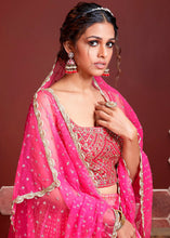 Load image into Gallery viewer, Peony Pink Bandhani Printed Chinon Silk Lehenga Choli with Embroidery &amp; Mirror work