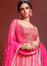 Load image into Gallery viewer, Peony Pink Bandhani Printed Chinon Silk Lehenga Choli with Embroidery &amp; Mirror work