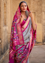 Load image into Gallery viewer, Magenta Purple Designer Patola Silk Saree with Zari Border &amp; Stone work