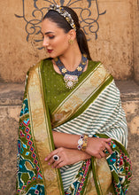 Load image into Gallery viewer, Olive Green Designer Patola Silk Saree with Zari Border &amp; Stone work(Pre-Order)