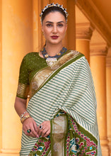 Load image into Gallery viewer, Olive Green Designer Patola Silk Saree with Zari Border &amp; Stone work(Pre-Order)