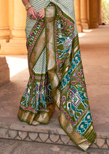 Load image into Gallery viewer, Olive Green Designer Patola Silk Saree with Zari Border &amp; Stone work(Pre-Order)