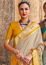 Load image into Gallery viewer, Saffron Yellow Designer Patola Silk Saree with Zari Border &amp; Stone work(Pre-Order)