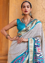Load image into Gallery viewer, Cerulean Blue Designer Patola Silk Saree with Zari Border &amp; Stone work(Pre-Order)