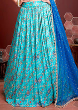 Load image into Gallery viewer, Shades Of Blue Floral Printed Chinon Silk Lehenga Choli with Embroidery &amp; Mirror work