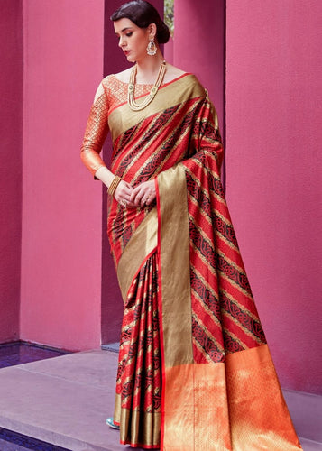 Carmine Red Woven Patola Silk Saree