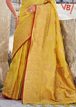 Carica l&#39;immagine nel visualizzatore Galleria,Medallion Yellow Woven Designer Silk Saree with Butti overall