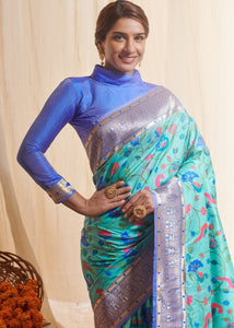 Sapphire Blue Woven Paithani Silk Saree