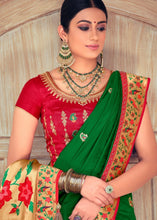 Laden Sie das Bild in den Galerie-Viewer, Forest Green Woven Paithani Banarasi Silk Saree with Swarovski work &amp; Embroidered Blouse