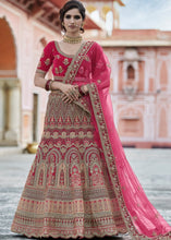 Cargar imagen en el visor de la galería, Cerise Pink Velvet Lehenga Choli Having Heavy Embroidery &amp; Hand work: Bridal Edition