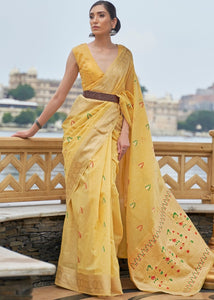 Corn Yellow Woven Linen Silk Saree