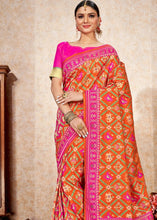 Laden Sie das Bild in den Galerie-Viewer, Tangerine Orange Patola Silk Saree with Tassels on Pallu