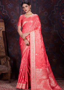 Persian Red Zari Woven Satin Silk Saree