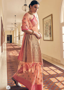 Peach Pink Zari Woven Tussar Silk Saree