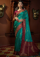 Carica l&#39;immagine nel visualizzatore Galleria,Turkish Blue Designer Satin Silk Saree