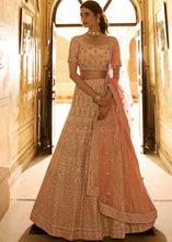 Laden Sie das Bild in den Galerie-Viewer, Salmon Pink Crepe Lehenga Choli with Zari, Dori, Thread &amp; Gota work