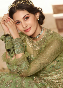 Green Heavy Embroidered Net Anarkali