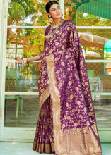 Load image into Gallery viewer, Grape Purple Woven Banarasi Brocade Silk Saree